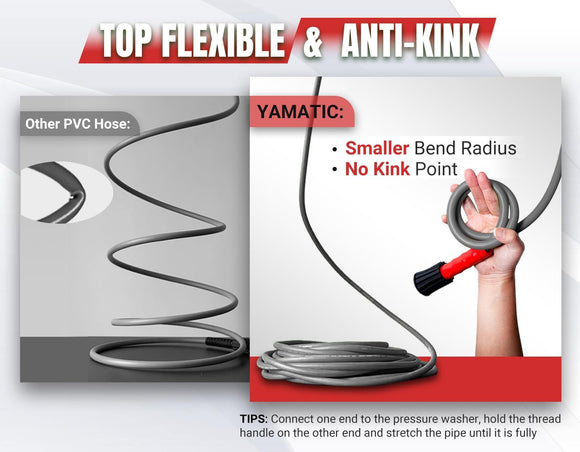 100FT Super Flexible Pressure Washer Hose with Quick Connect 3200 PSI