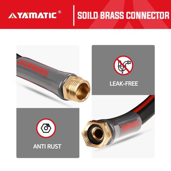 YAMATIC Garden Hose 100 ft,Ultra Durable Water hose, 5/8 inch Regular Hose with Solid Brass Connector for All-weather Outdoor, Car wash, Lawn, Black