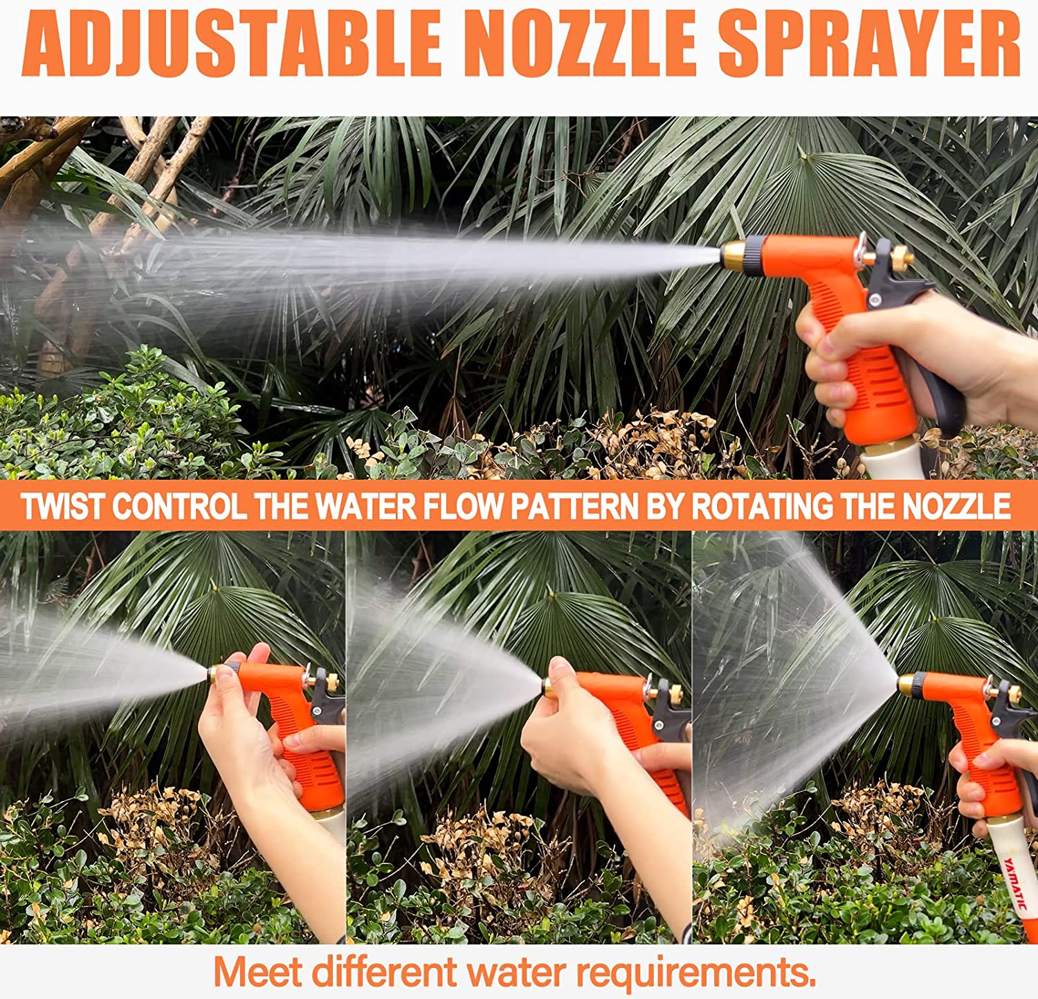 YAMATIC Garden Hose Nozzle, Easy Adjustable Patterns Spray Nozzle High-Pressure Jet Water Nozzle for Watering Garden, Washing Cars, and Showering Pets