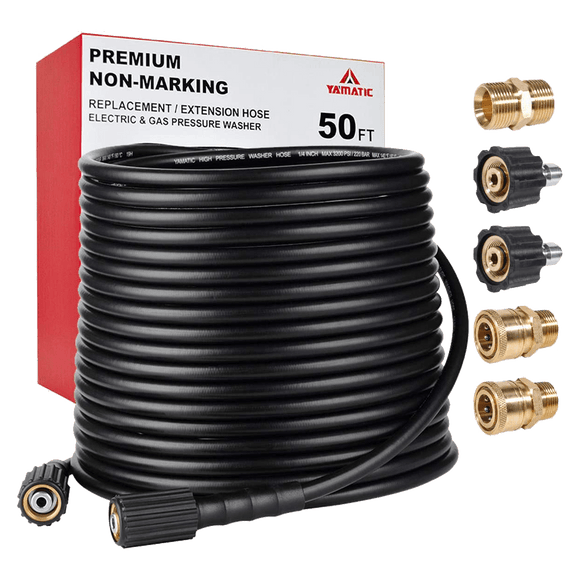 YAMATIC 1/4" Pressure Washer Hose 50ft 3200 PSI with M22 to 3/8" Adapters