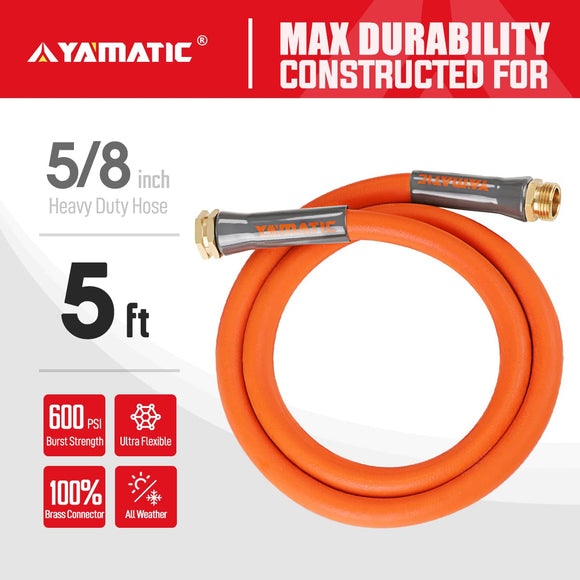 YAMATIC Heavy Duty Short Garden Hose 5/8 in x 5 ft, Super Flexible Leader hose,All-weather, Lightweight,GHSE 5P05AH-WFS-A