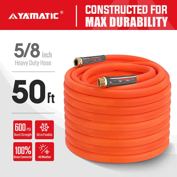 YAMATIC Heavy Duty Garden Hose 5/8 in x 50 ft, Super Flexible Water Hose, All-weather, Lightweight, GHSE 5P50AH-WFS-A - 0