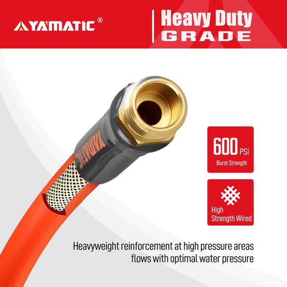YAMATIC Heavy Duty Garden Hose 5/8 in x 100 ft, Super Flexible Water Hose, All-Weather, Lightweight, Burst 600 PSI