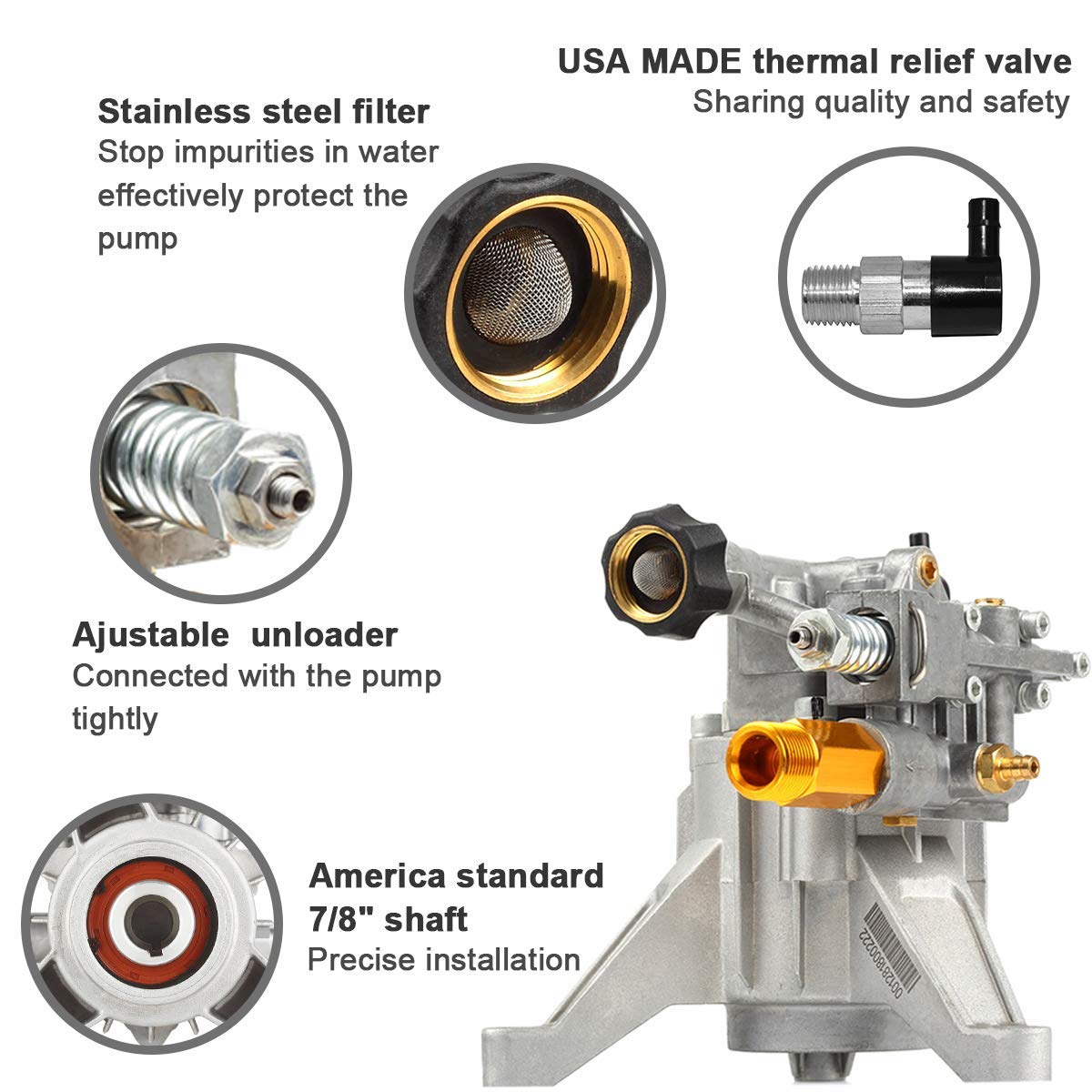 Tool Daily 7/8 Shaft Vertical Pressure Washer Pump Replacement Power Pumps Cold Water Gas Washer 2400 2800 Psi 2 3 Gpm Compatible Gcv160 308653078 Ry