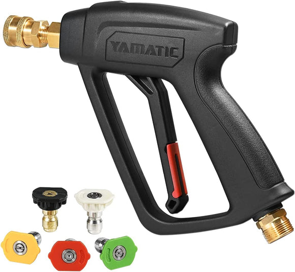 YAMATIC W High Pressure Washer Short Gun with M22-14mm Inlet, Power Washer Spray Handle with 5 Spray Nozzle Tips, Replacement for Ryobi, Simpson, Crafts